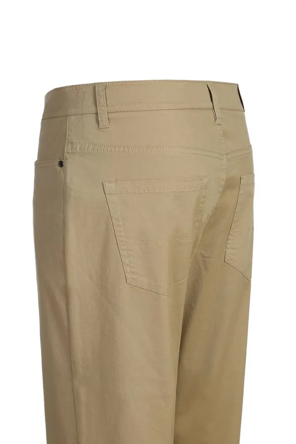Stretch Cotton Flat Front Pants Straight Legs in Khaki - Dress Size Pants : 28