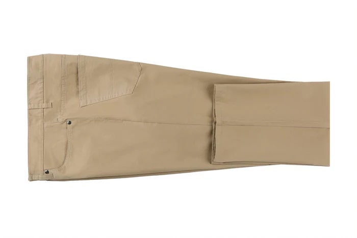 Stretch Cotton Flat Front Pants Straight Legs in Khaki - Dress Size Pants : 28