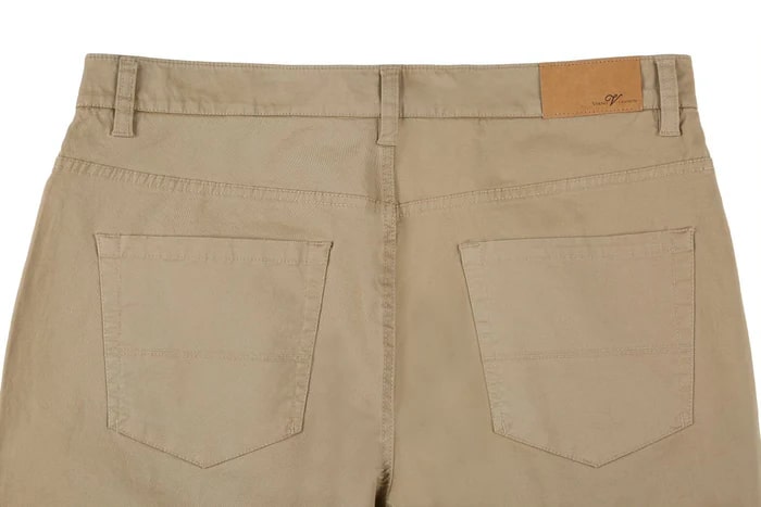 Stretch Cotton Flat Front Pants Straight Legs in Khaki - Dress Size Pants : 28
