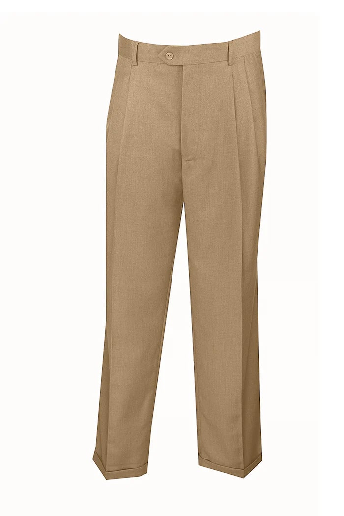 Khaki Dress Pants Regular Leg Pleated Pre-hemmed With Cuffs - dress size pants : 28