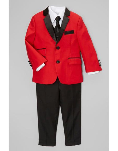 Cheap Priced Suit Kids Red and Black Lapel Boy Suit and Mens Blazer Jacket with Pants, Perfect Toddler Wedding Outfit