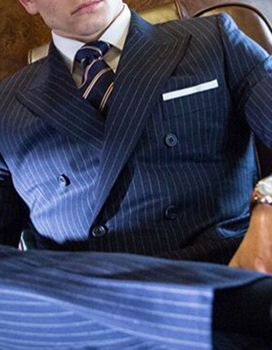 Mens Kingsman Double Breasted Navy Pinstripe Suit - New Arrival - 38 Short Jacket+32 Waist Adjustable 28to34)(Height: 5 4 to5 7 )(Neck  15-16.5)S-M)