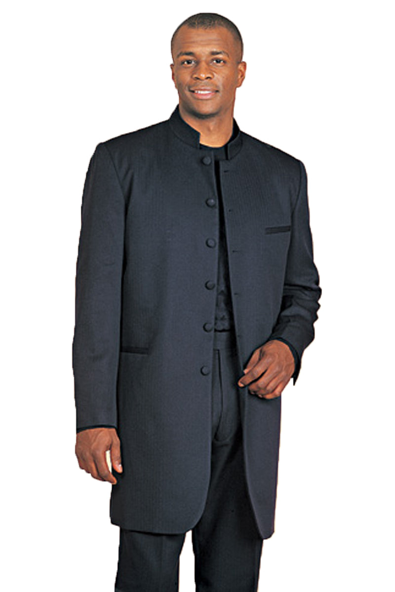 "Black Zoot Suit Tuxedo with Long Mandarin Collar for Men"