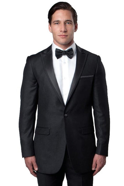 "Charcoal Grey Men's Slim Fit Tuxedo with Satin Trim - One Button Peak Lapel for Prom 2026 & Wedding"