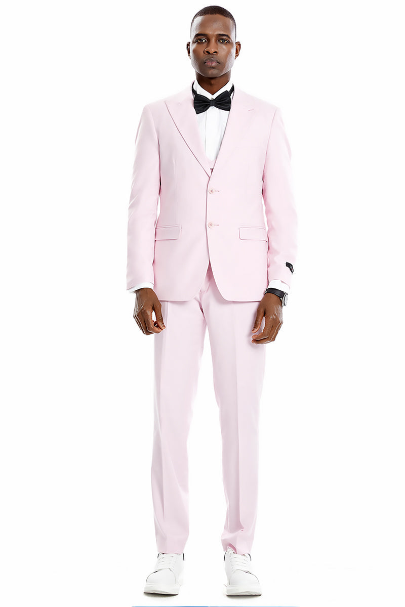 "Men's Pink Wedding & Prom Suit - Two Button Vested Peak Lapel"
