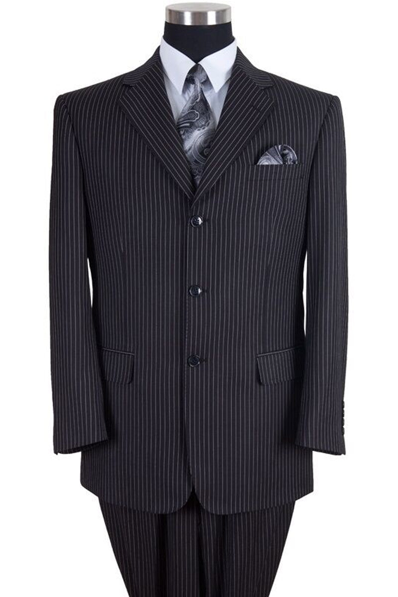 "Classic Fit Men's 3-Button Banker Pinstripe Suit - Black"