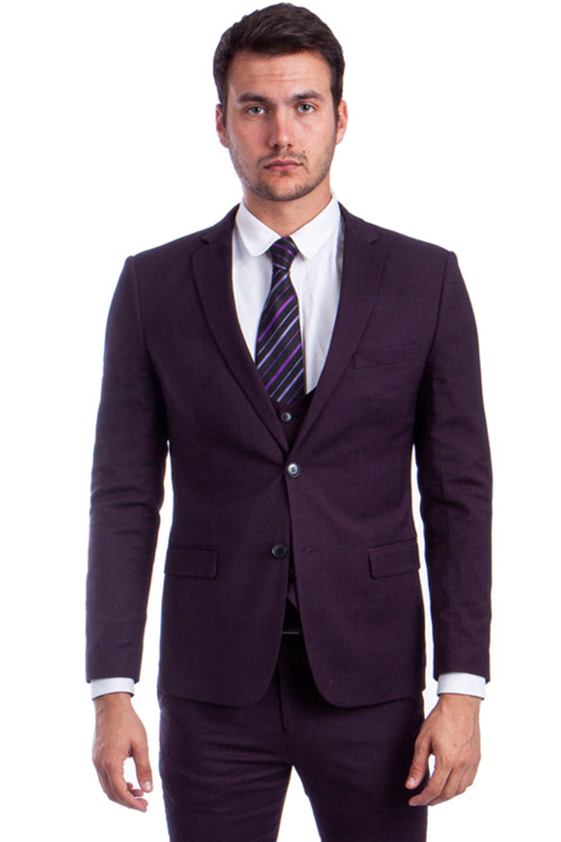 "Burgundy Men's Skinny Fit Vested Suit - Two Button Style"