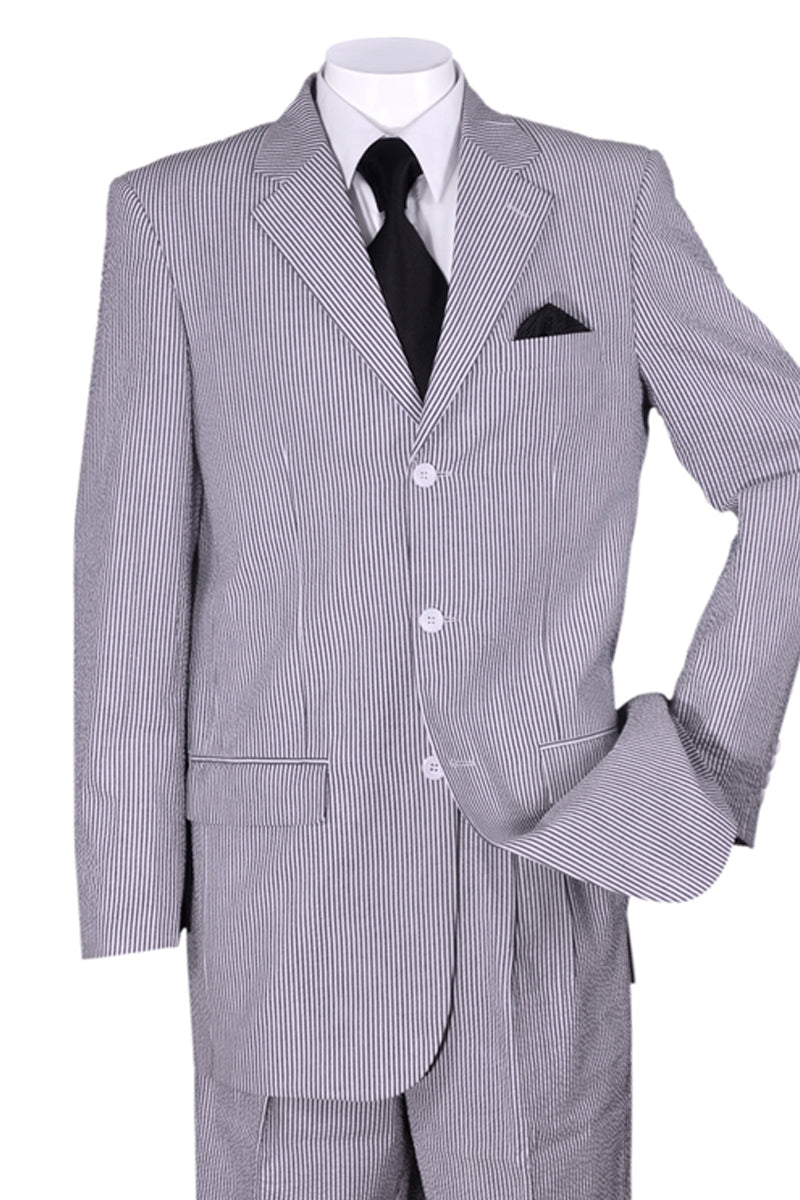 "Classic Fit Men's Seersucker Suit - 3 Button Summer Style in Blue"