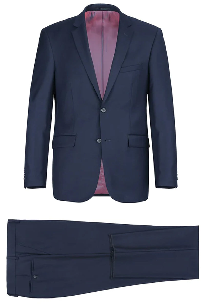 Indigo Blue Slim Fit Wool Suit for Men - Basic Two Button Style with Optional Vest - 34 Short