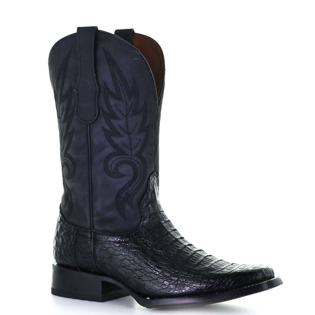 Black Caiman Square Toe Cowboy Boots - EE
