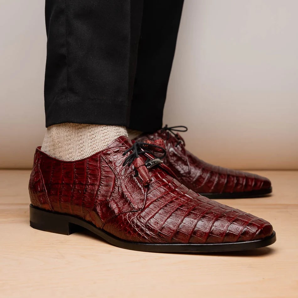 Marco Di Milano Lacio Men's Shoes Wine Exotic Crocodile Derby Oxfords - 6