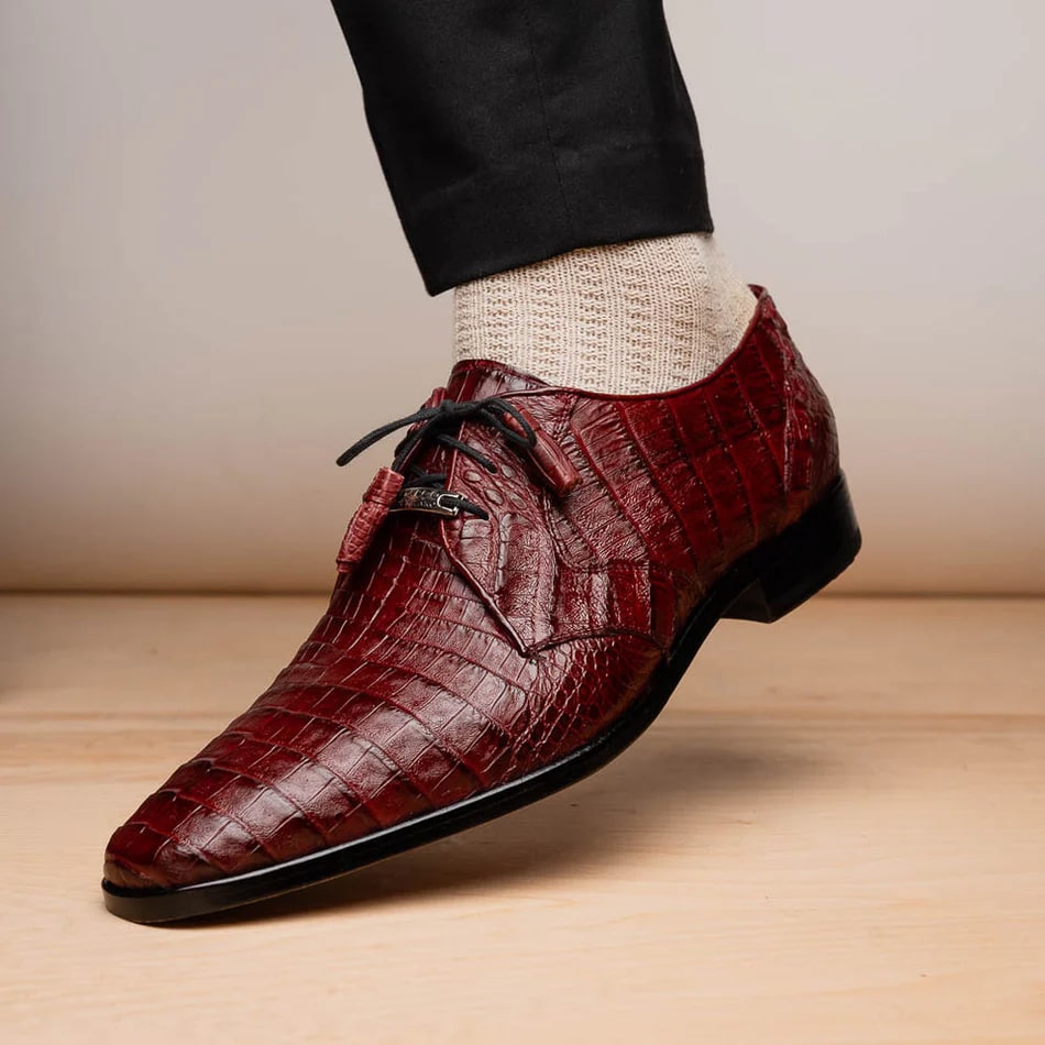 Marco Di Milano Lacio Men's Shoes Wine Exotic Crocodile Derby Oxfords - 6