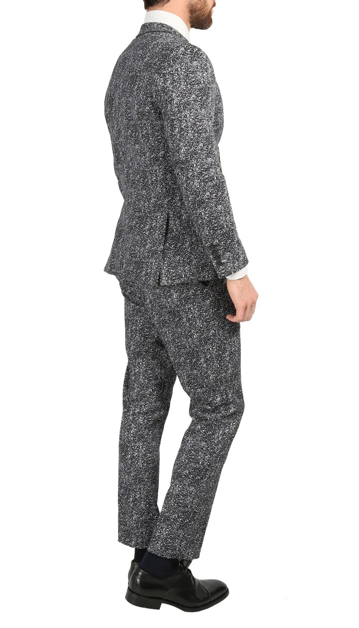 Men's Chicago Slim Fit Black & White Spotted Notch Lapel Suit - 38 Short Jacket+32 Waist Adjustable 28to34)(Height: 5 4 to5 7 )(Neck  15-16.5)S-M)