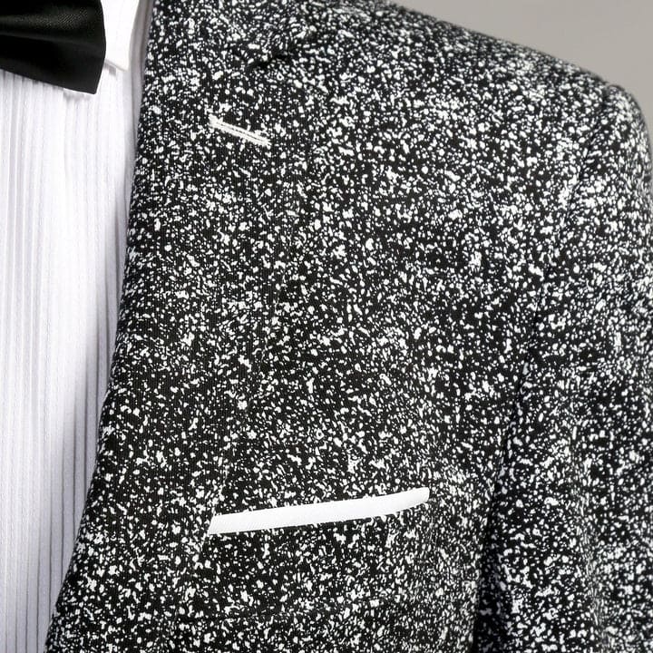 Men's Chicago Slim Fit Black & White Spotted Notch Lapel Suit - 38 Short Jacket+32 Waist Adjustable 28to34)(Height: 5 4 to5 7 )(Neck  15-16.5)S-M)