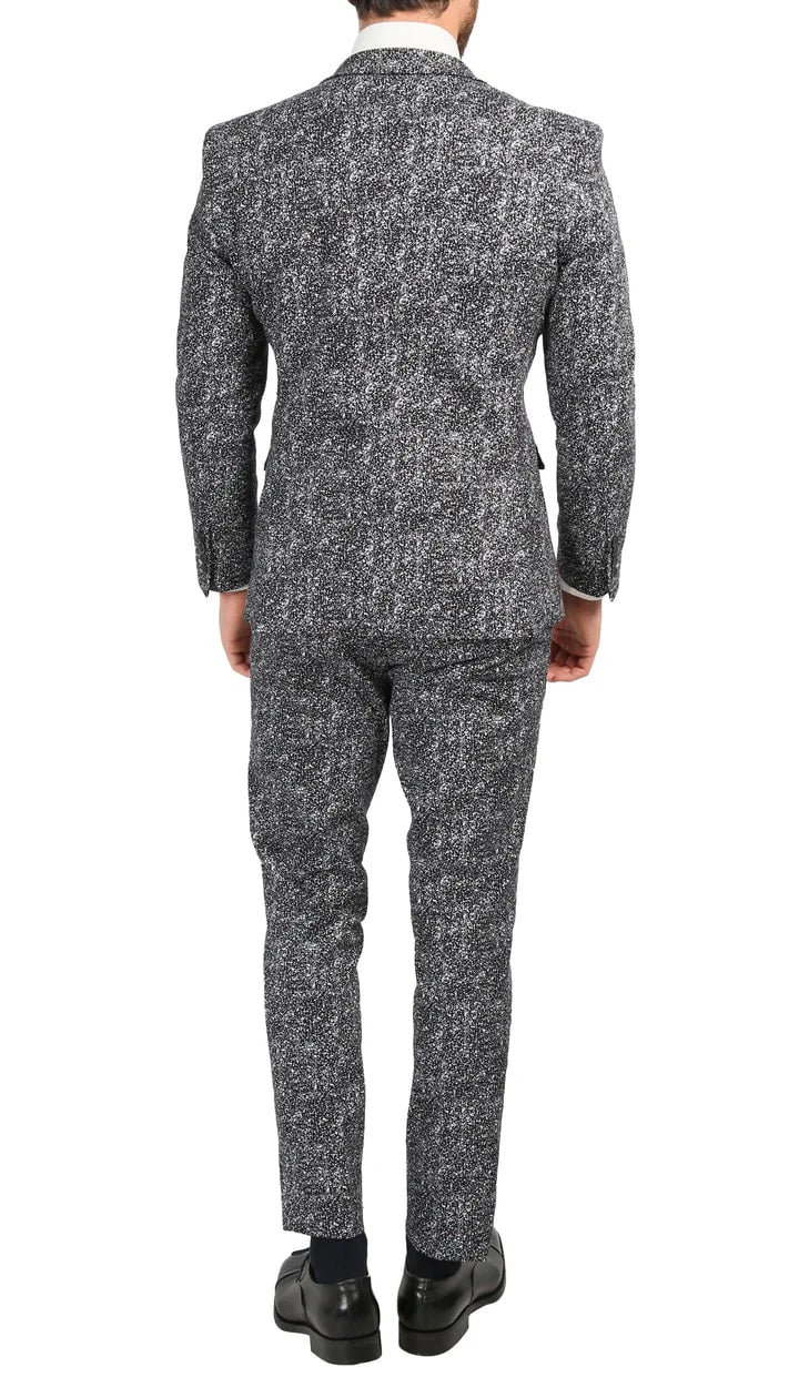 Men's Chicago Slim Fit Black & White Spotted Notch Lapel Suit - 38 Short Jacket+32 Waist Adjustable 28to34)(Height: 5 4 to5 7 )(Neck  15-16.5)S-M)