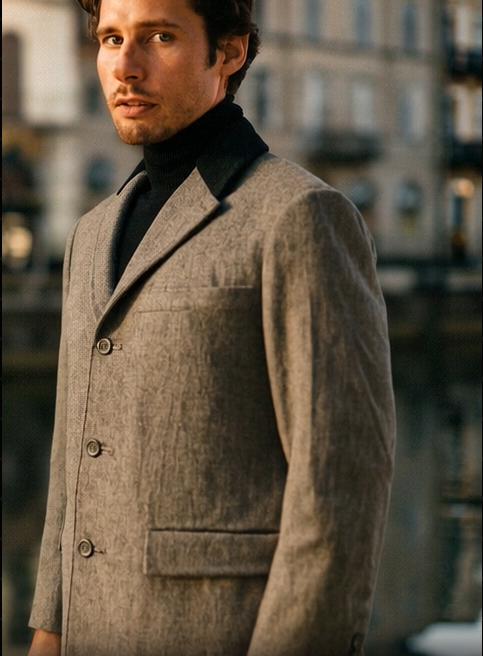 Herringbone Wool & Cashmere Chesterfield Overcoat – 1920s Full Length - Coat Size 38