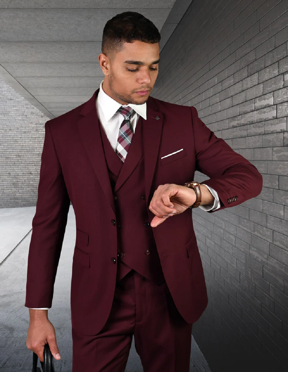 Double breasted suit burgundy hotsell