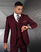 Mens 2 Button Slim Fit Wool  With Double Breasted Vest Burgundy Suit - New Arrival