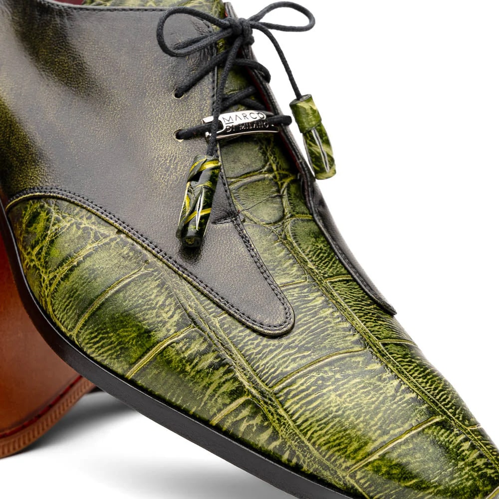 Marco Di Milano Anzio Exotic Alligator & Calfskin Leather Green Oxfords - 6