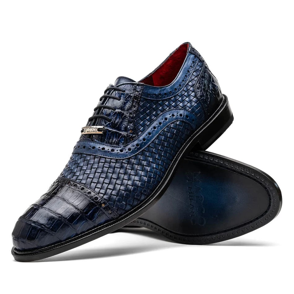 Marco Di Milano John Men's Shoes Exotic Caiman Crocodile / Woven Leather Dress Oxfords - 8.5
