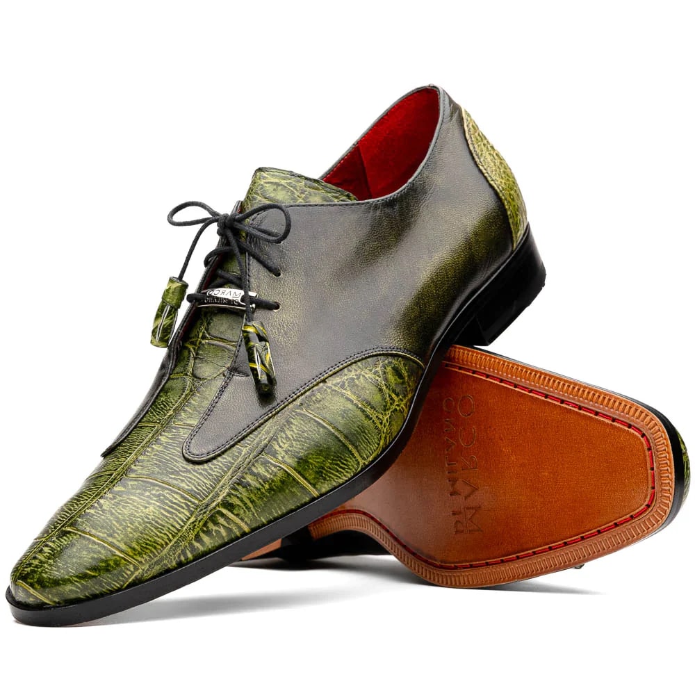 Marco Di Milano Anzio Exotic Alligator & Calfskin Leather Green Oxfords - 6