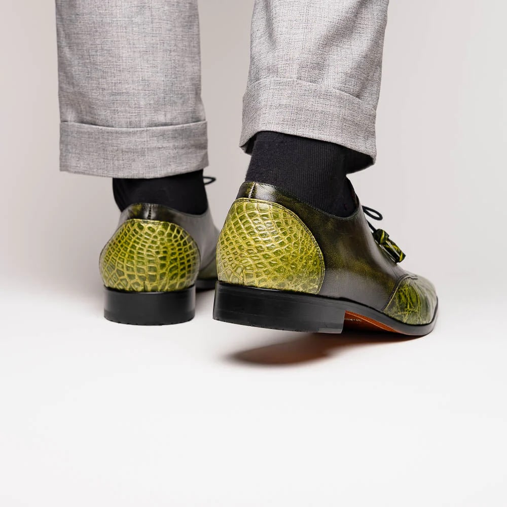 Marco Di Milano Anzio Exotic Alligator & Calfskin Leather Green Oxfords - 8