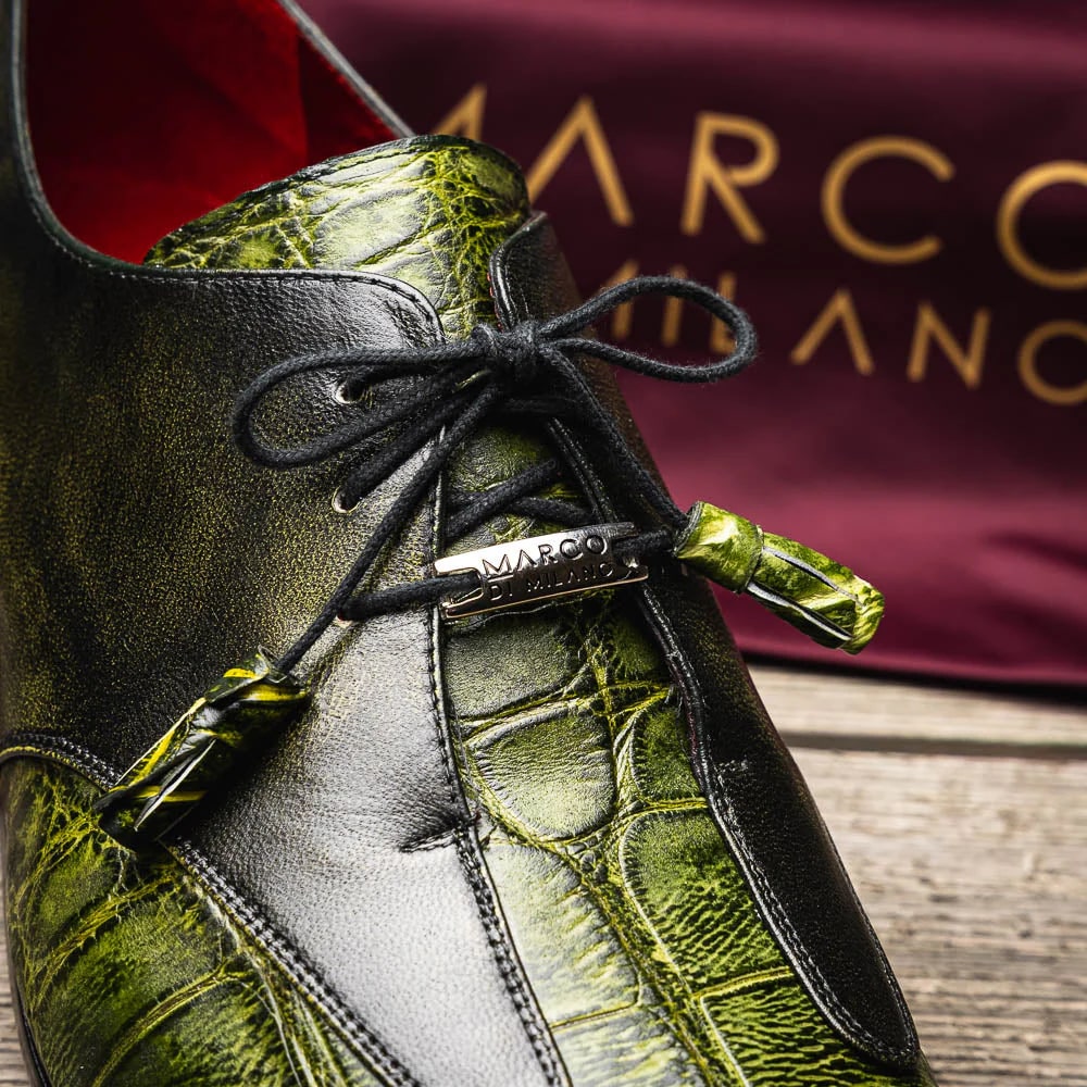 Marco Di Milano Anzio Exotic Alligator & Calfskin Leather Green Oxfords - 6