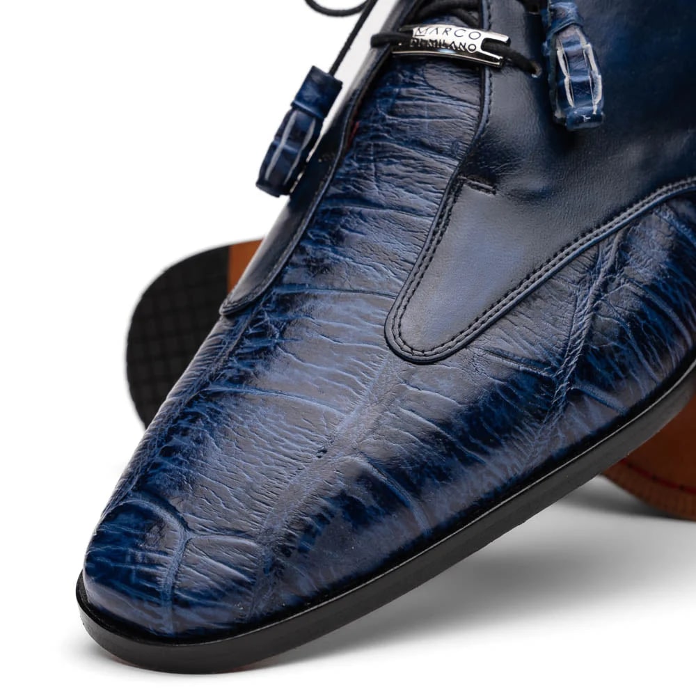 Marco Di Milano Anzio Exotic Alligator & Calfskin Leather Blue Oxfords - 8