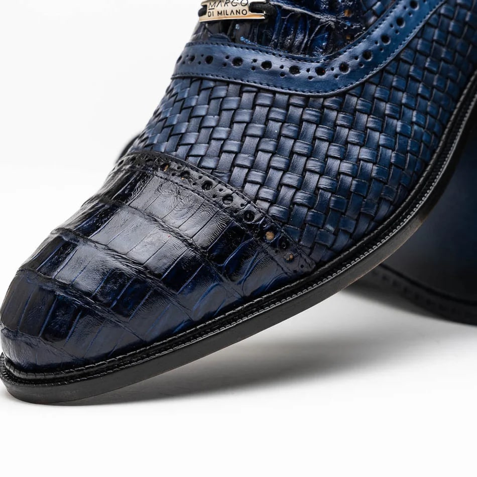 Marco Di Milano John Men's Shoes Exotic Caiman Crocodile / Woven Leather Dress Oxfords - 6