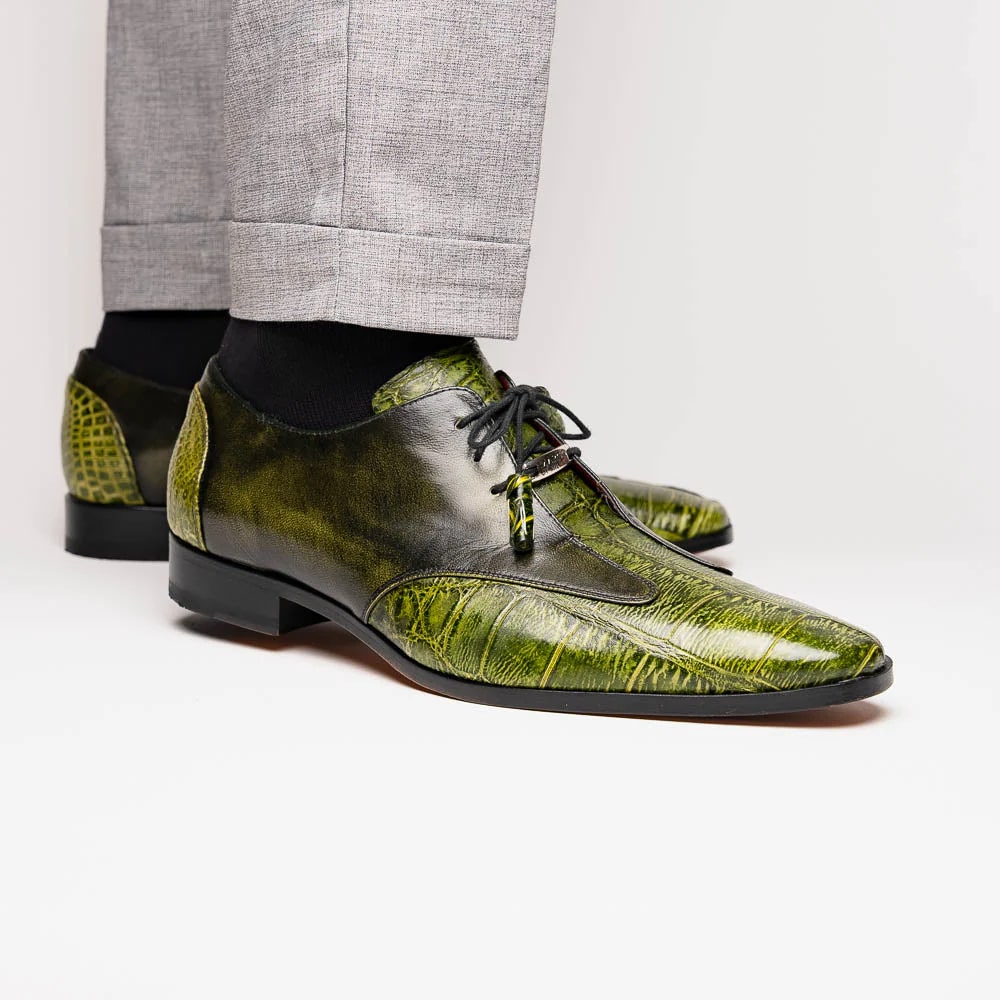 Marco Di Milano Anzio Exotic Alligator & Calfskin Leather Green Oxfords - 6