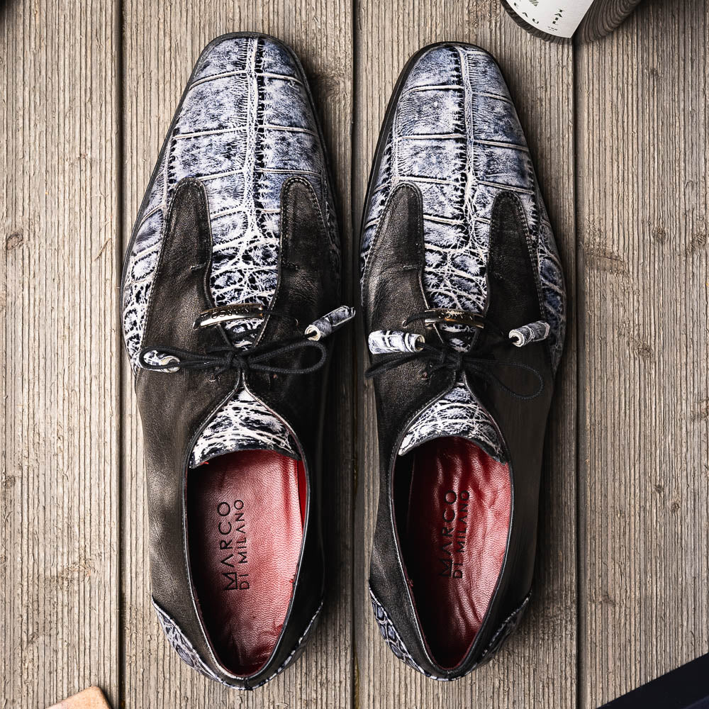 Marco Di Milano Anzio Exotic Alligator & Calfskin Leather Newspaper & Gray Oxfords - 6