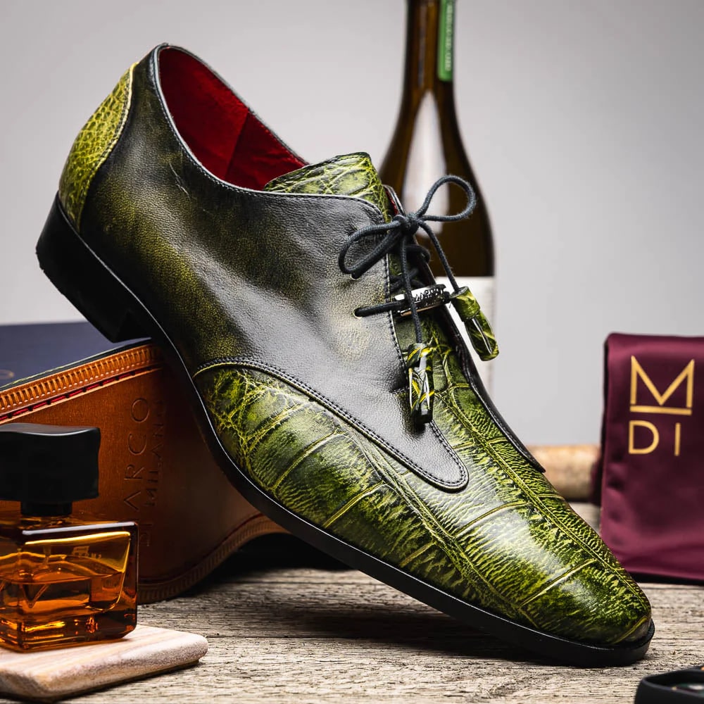 Marco Di Milano Anzio Exotic Alligator & Calfskin Leather Green Oxfords - 6