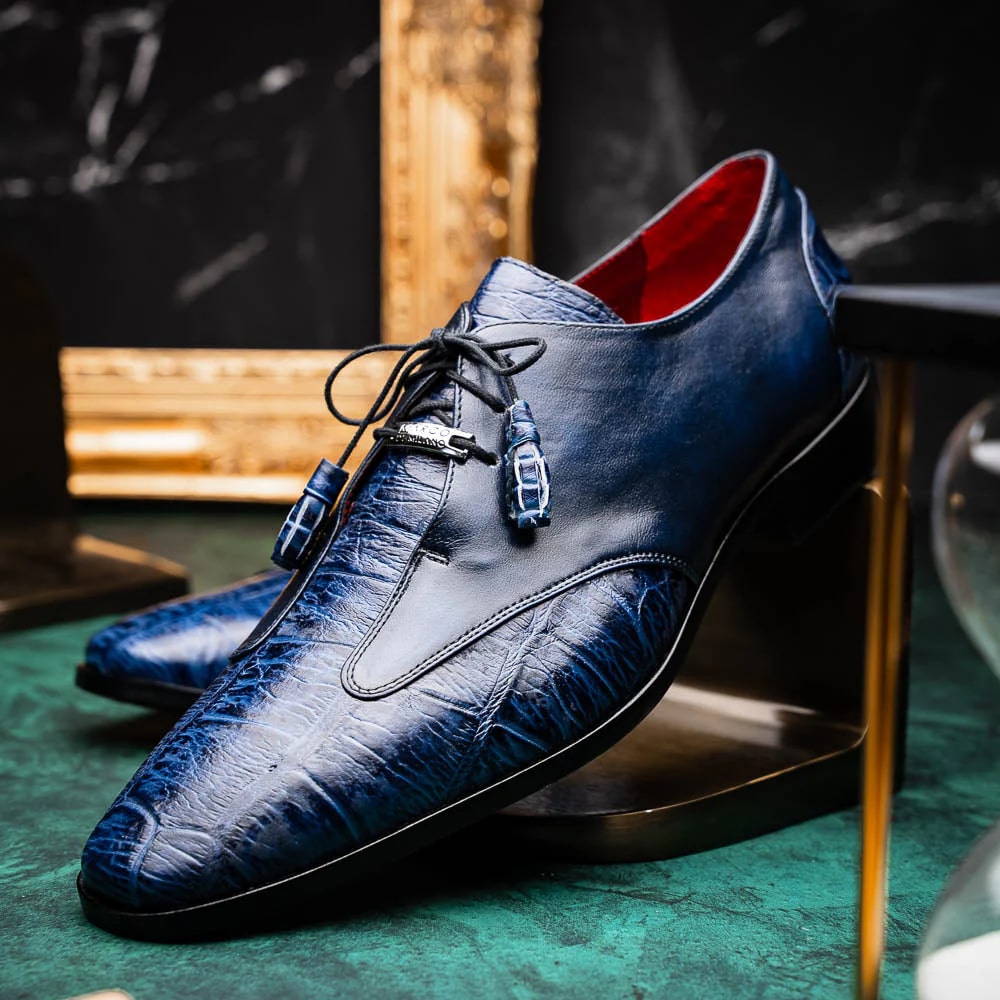 Marco Di Milano Anzio Exotic Alligator & Calfskin Leather Blue Oxfords - 6