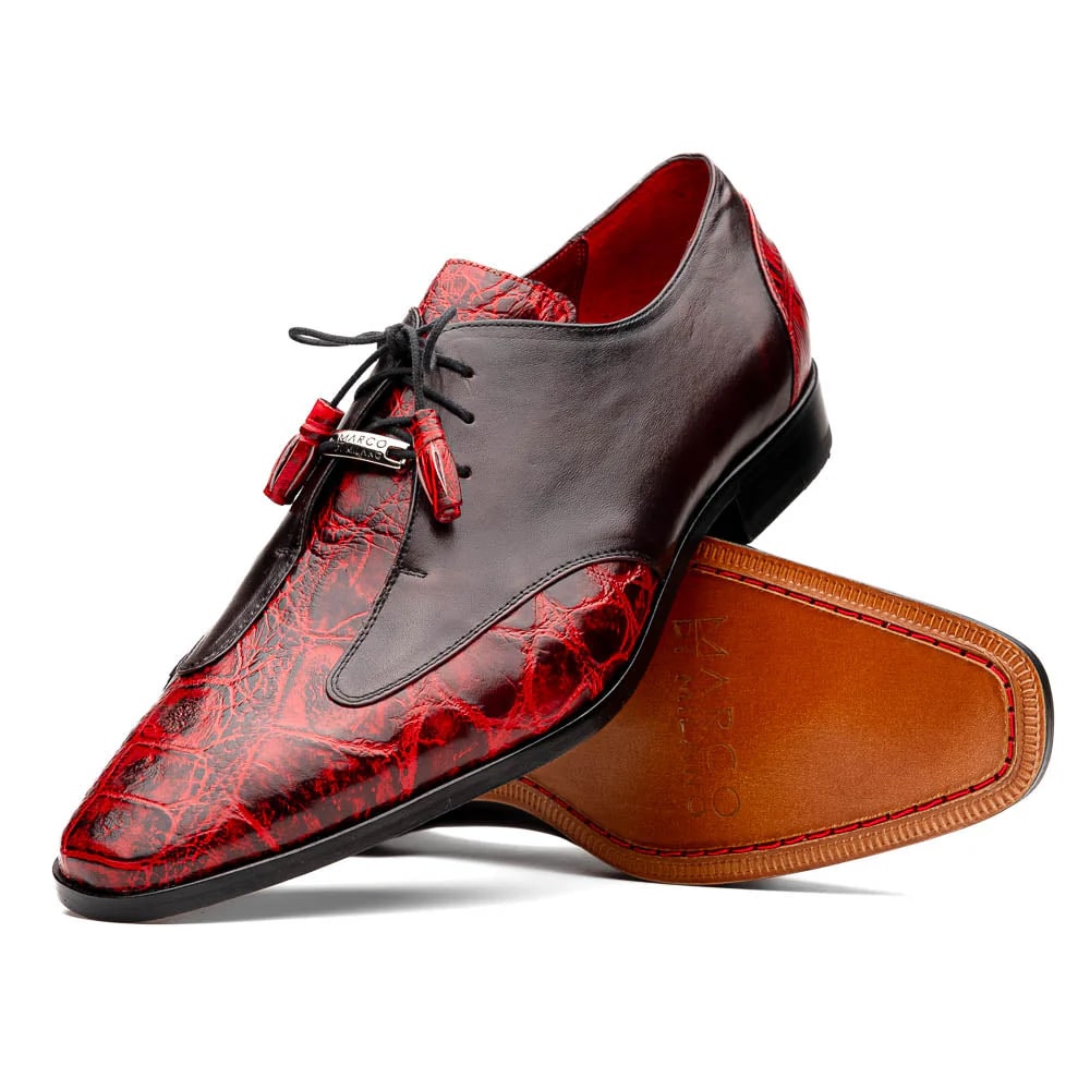 Marco Di Milano Anzio Exotic Alligator & Calfskin Leather Burgundy & Black Oxfords - 6