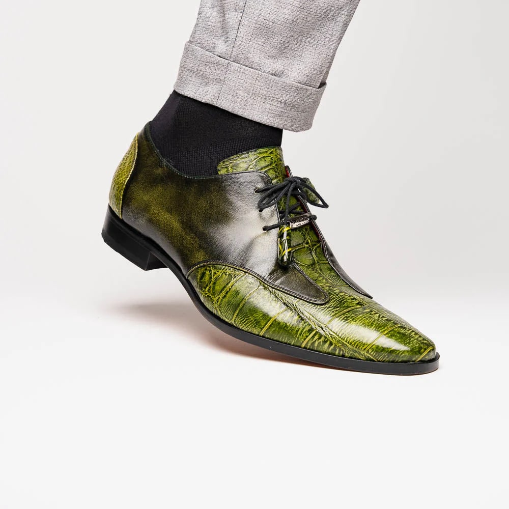 Marco Di Milano Anzio Exotic Alligator & Calfskin Leather Green Oxfords - 6