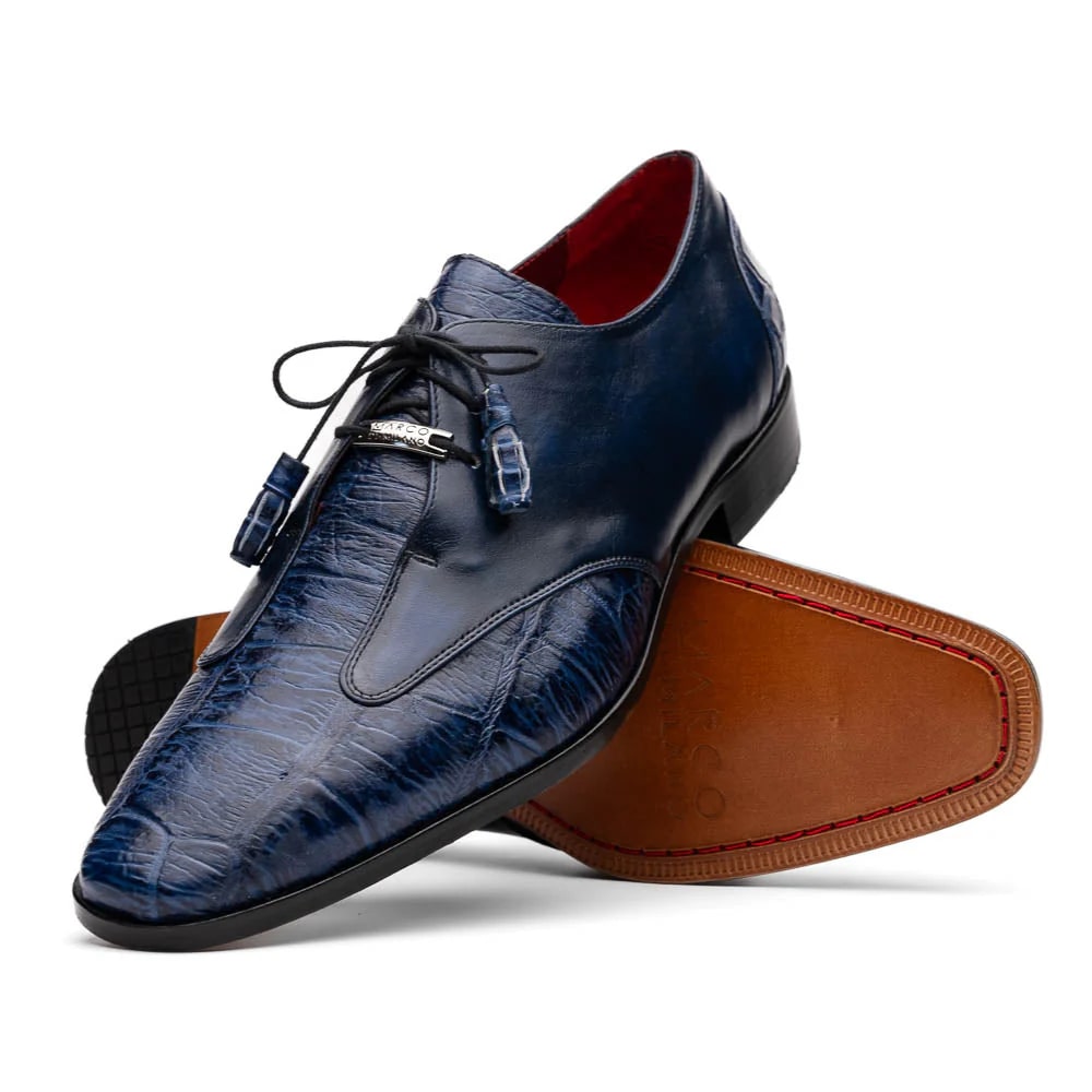 Marco Di Milano Anzio Exotic Alligator & Calfskin Leather Blue Oxfords - 6