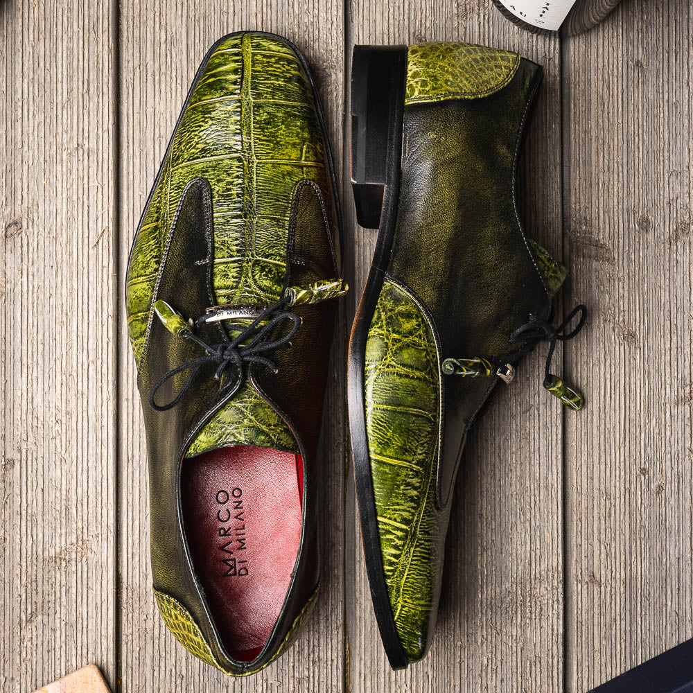 Marco Di Milano Anzio Exotic Alligator & Calfskin Leather Green Oxfords - 6