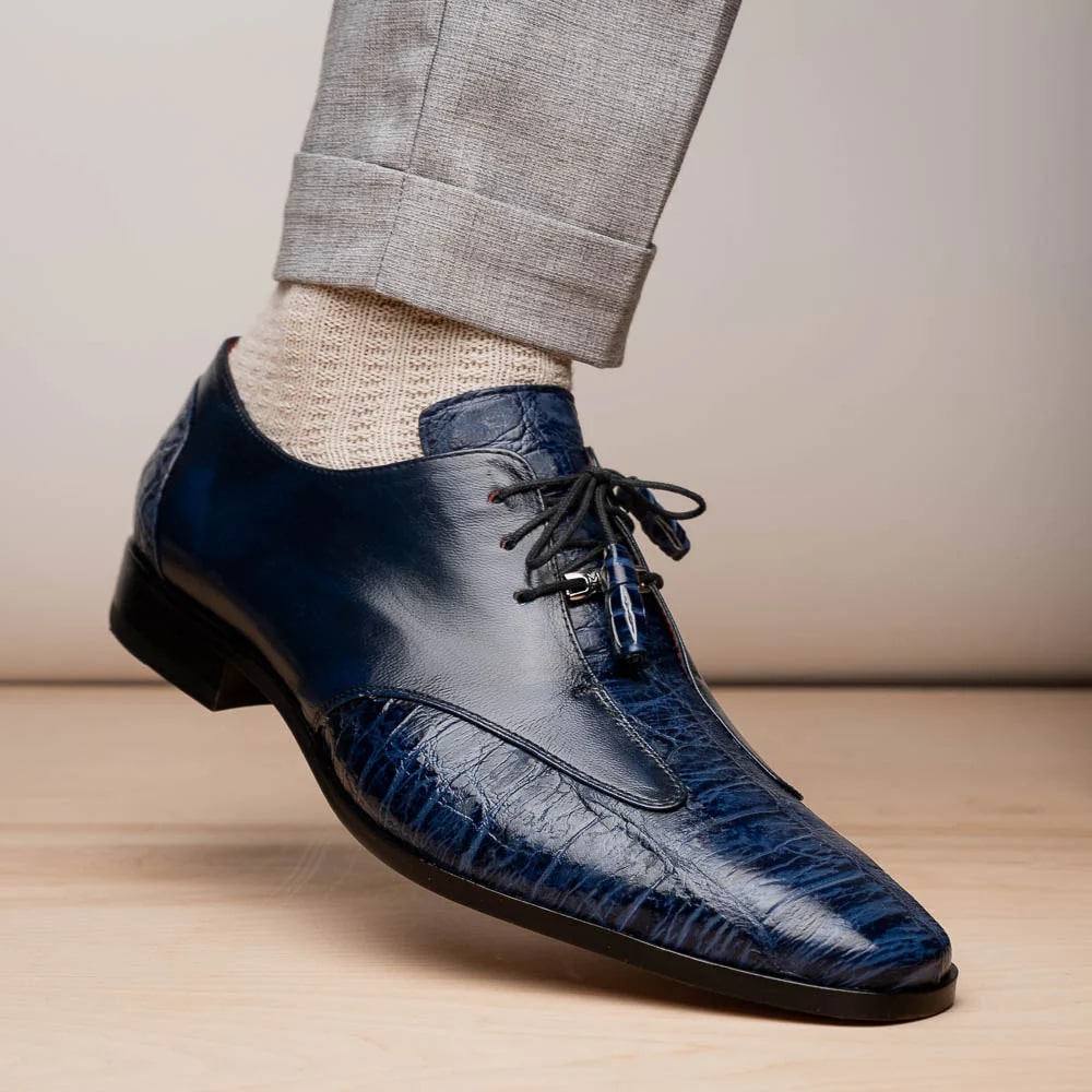 Marco Di Milano Anzio Exotic Alligator & Calfskin Leather Blue Oxfords - 8