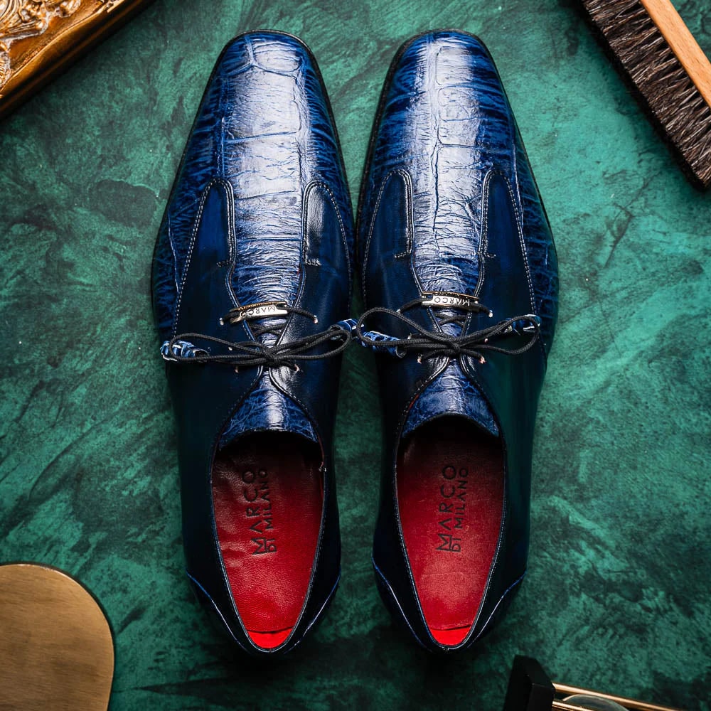 Marco Di Milano Anzio Exotic Alligator & Calfskin Leather Blue Oxfords - 8