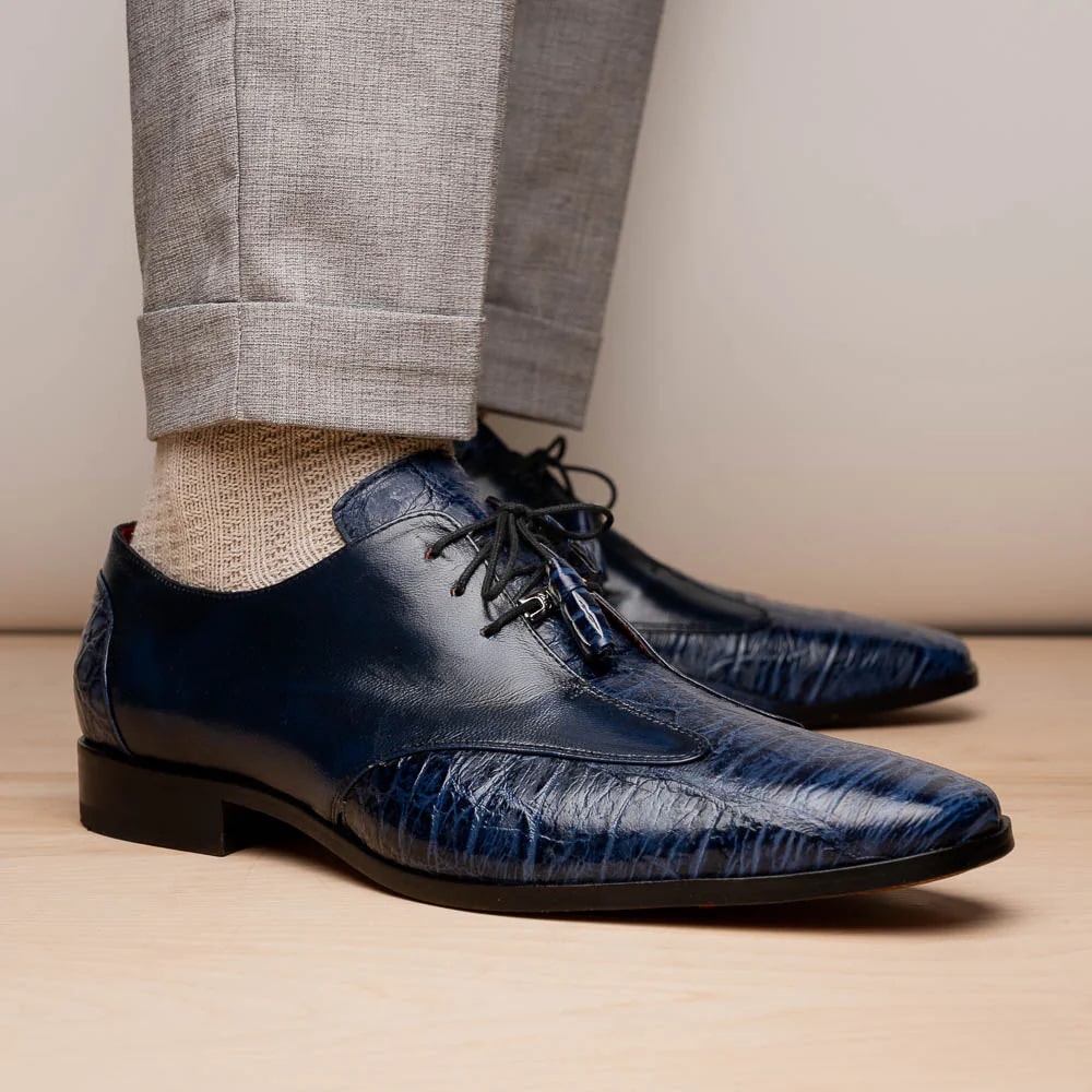 Marco Di Milano Anzio Exotic Alligator & Calfskin Leather Blue Oxfords - 8