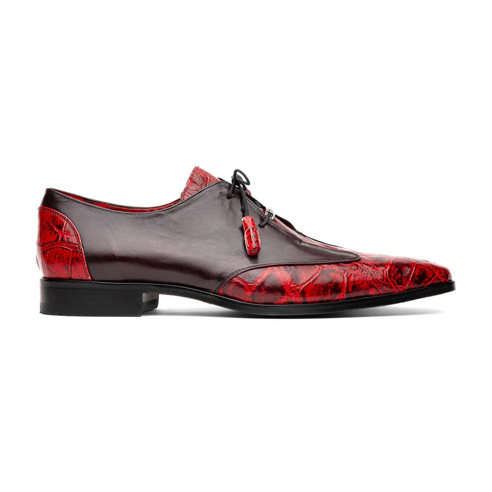 Marco Di Milano Anzio Exotic Alligator & Calfskin Leather Burgundy & Black Oxfords - 6