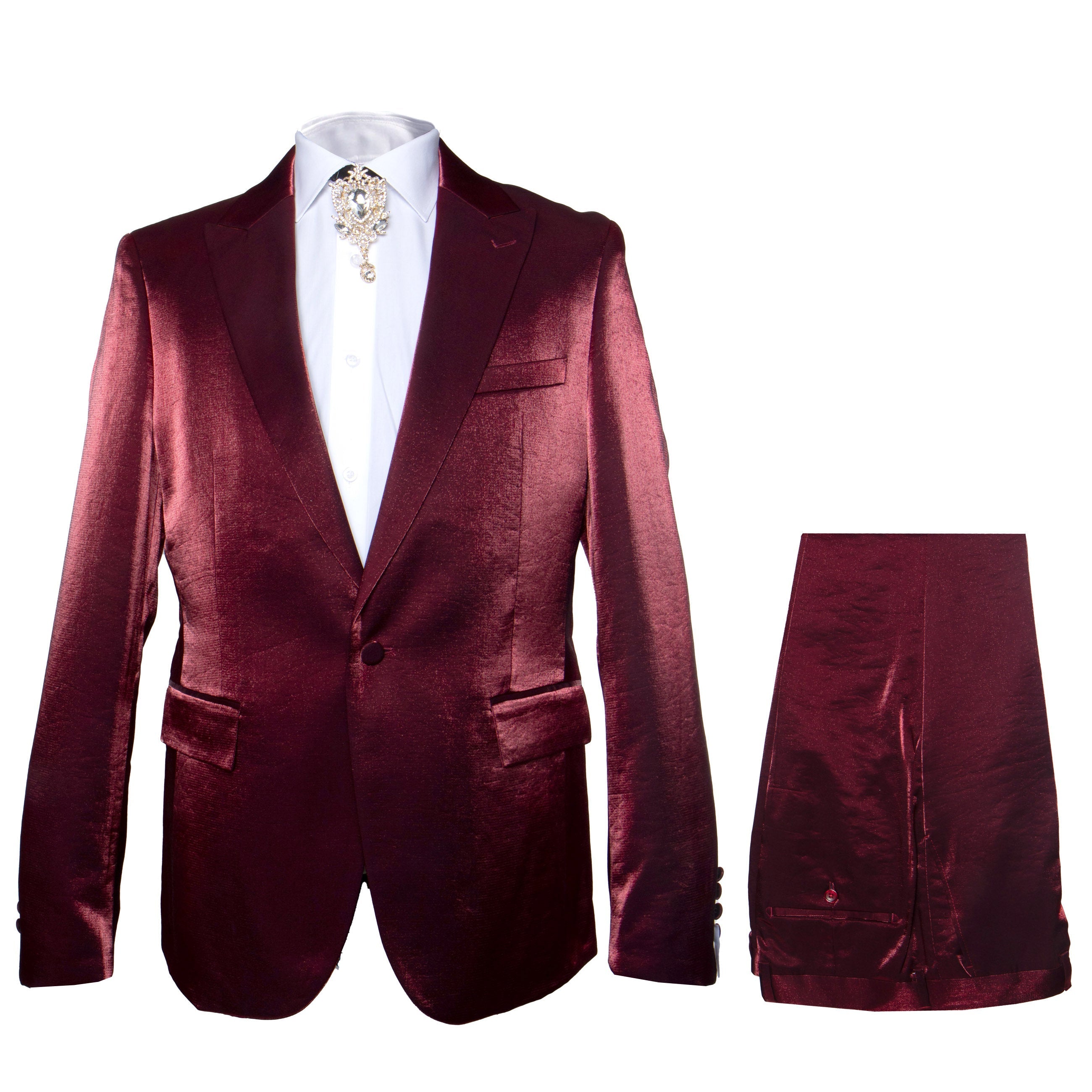 Rossi Man LEO RM1608 – Dark Red 3-Piece Slim Fit Suit for Men | Perfect for Formal & Wedding Events - XS