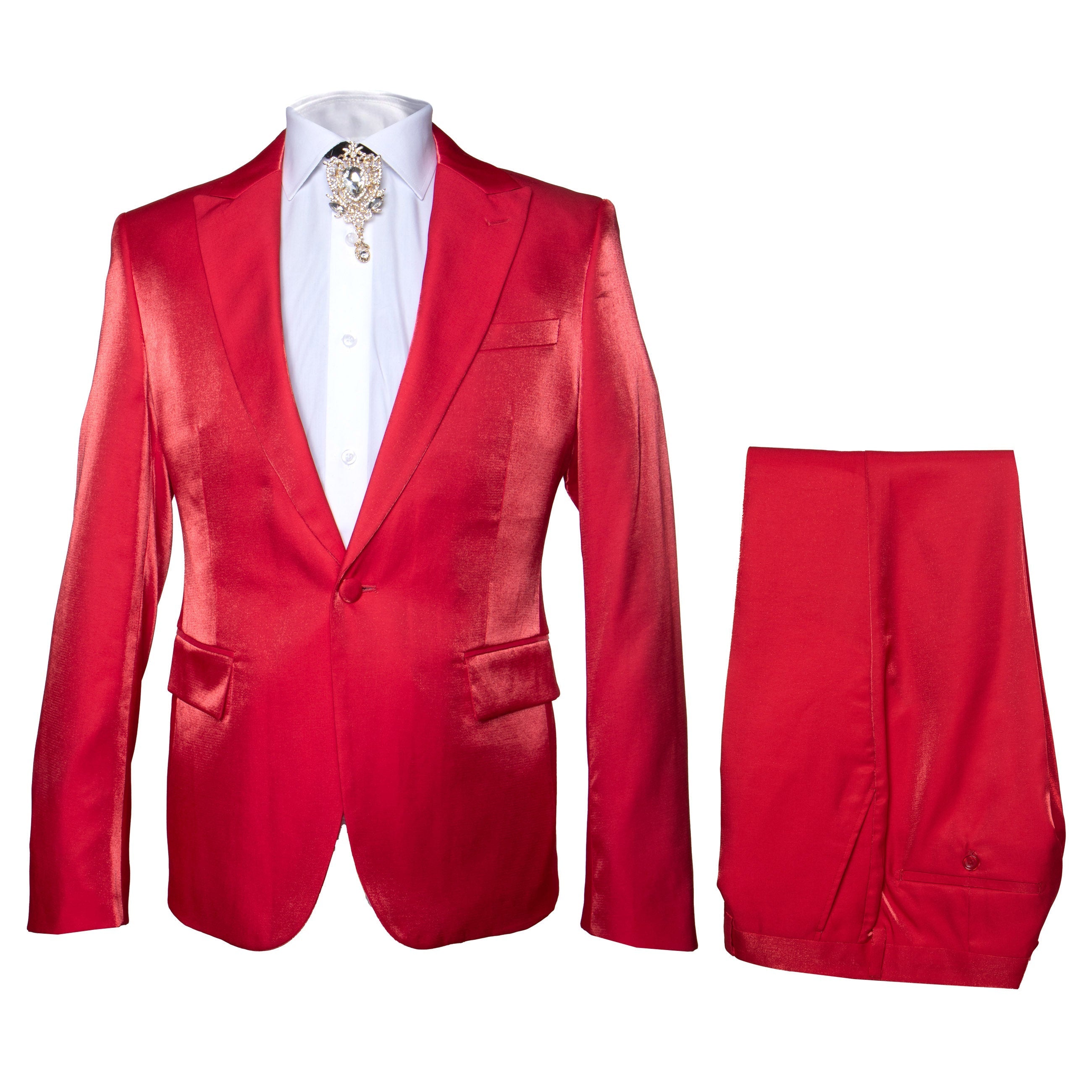 Rossi Man LEO RM1621 â€“ Red Slim Fit 3-Piece Designer Suit for Men - XS