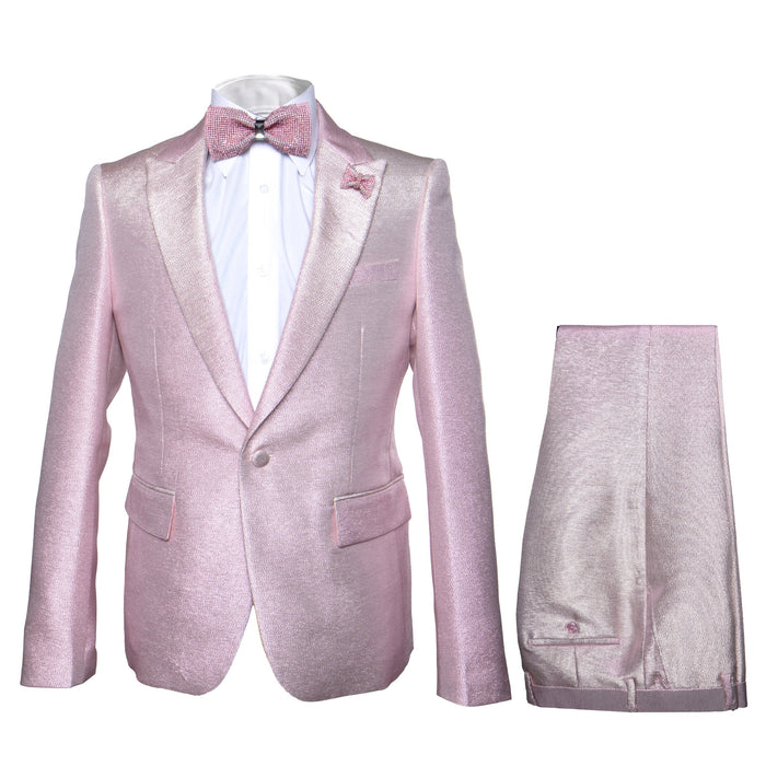 Rossi Man LEO RM1641 â€“ Pink Shimmer Slim Fit 3-Piece Suit for Men