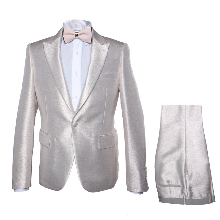 Rossi Man LEO RM1642 â€“ Off-White Shimmer Slim Fit 3-Piece Suit for Men