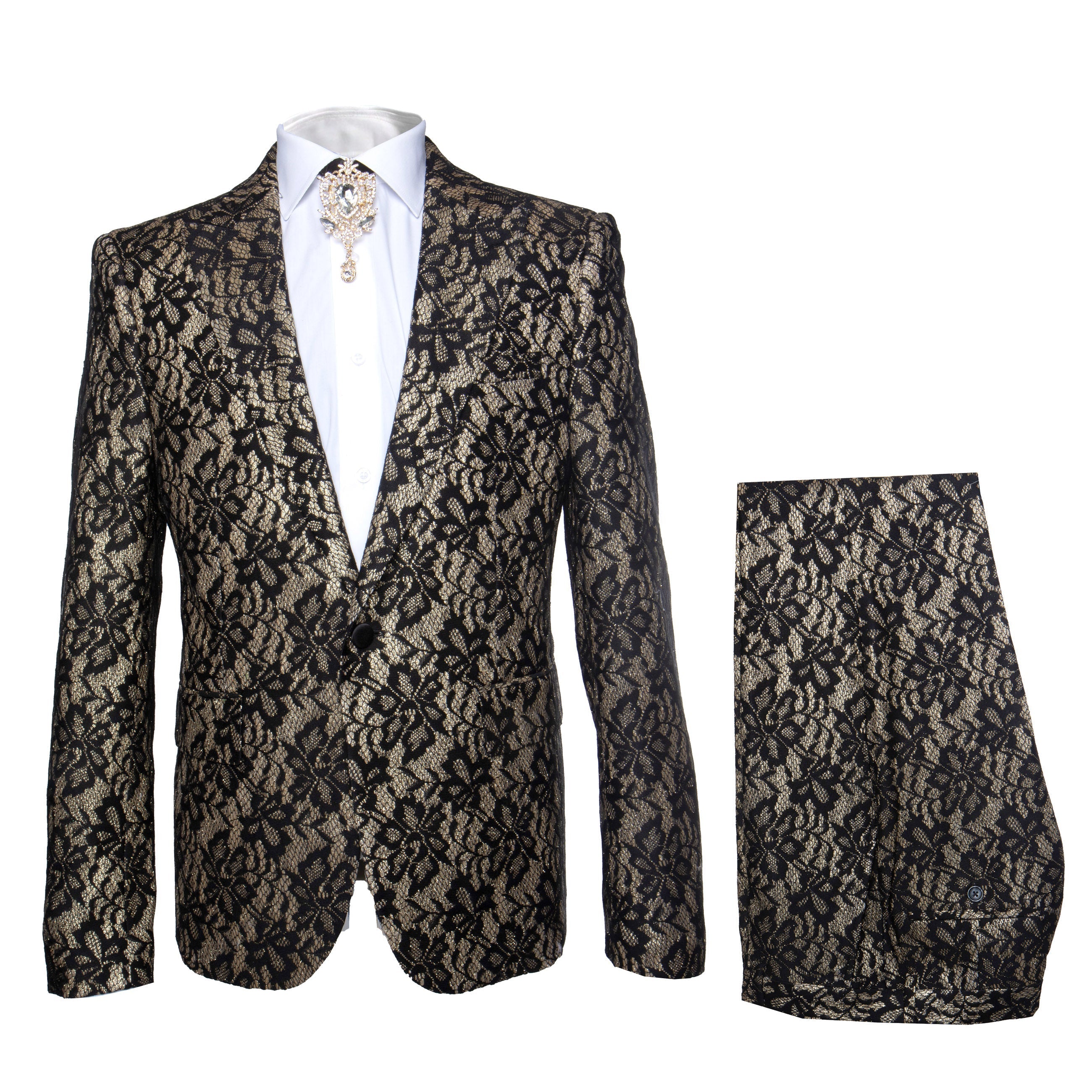 Rossi Man LEO RM1901 â€“ Gold & Black Designer Tuxedo for Men | Slim Fit - XS
