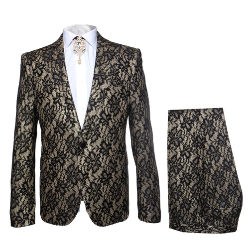 Rossi Man LEO RM1901 Gold & Black Designer Tuxedo for Men | Slim Fit