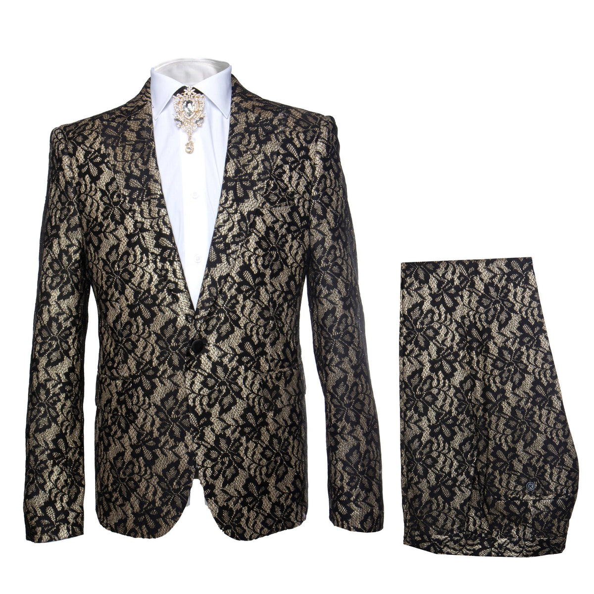 Rossi Man LEO RM1901 Gold & Black Designer Tuxedo for Men | Slim Fit