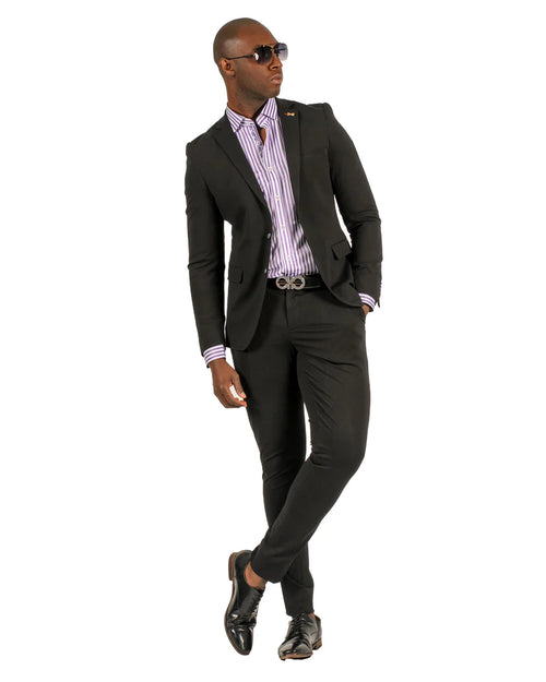 Stretch Fabric - "Black" Light Weight Suit - Slim Fitted Suit "Style #"