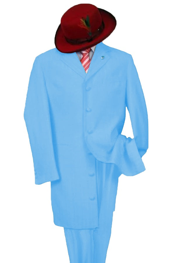 "Sky Blue Classic Long Zoot Suit for Men - 2PC Fashion Set" - 50 Long